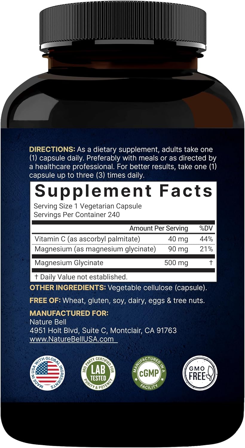 NatureBell Magnesium Glycinate Capsules 500mg | 240 Count - Image 6